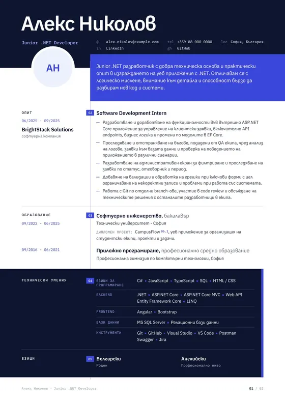 CV на Алекс Николов след APPLYNUE