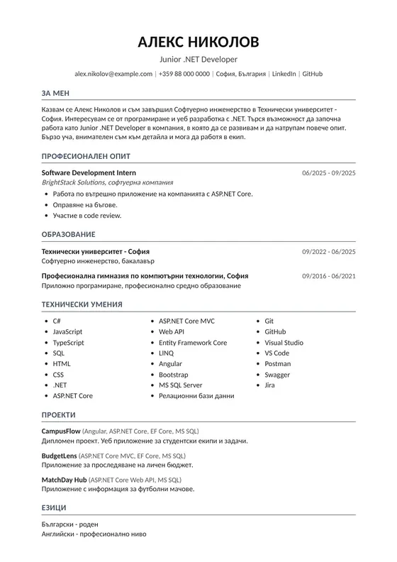 CV на Алекс Николов преди APPLYNUE